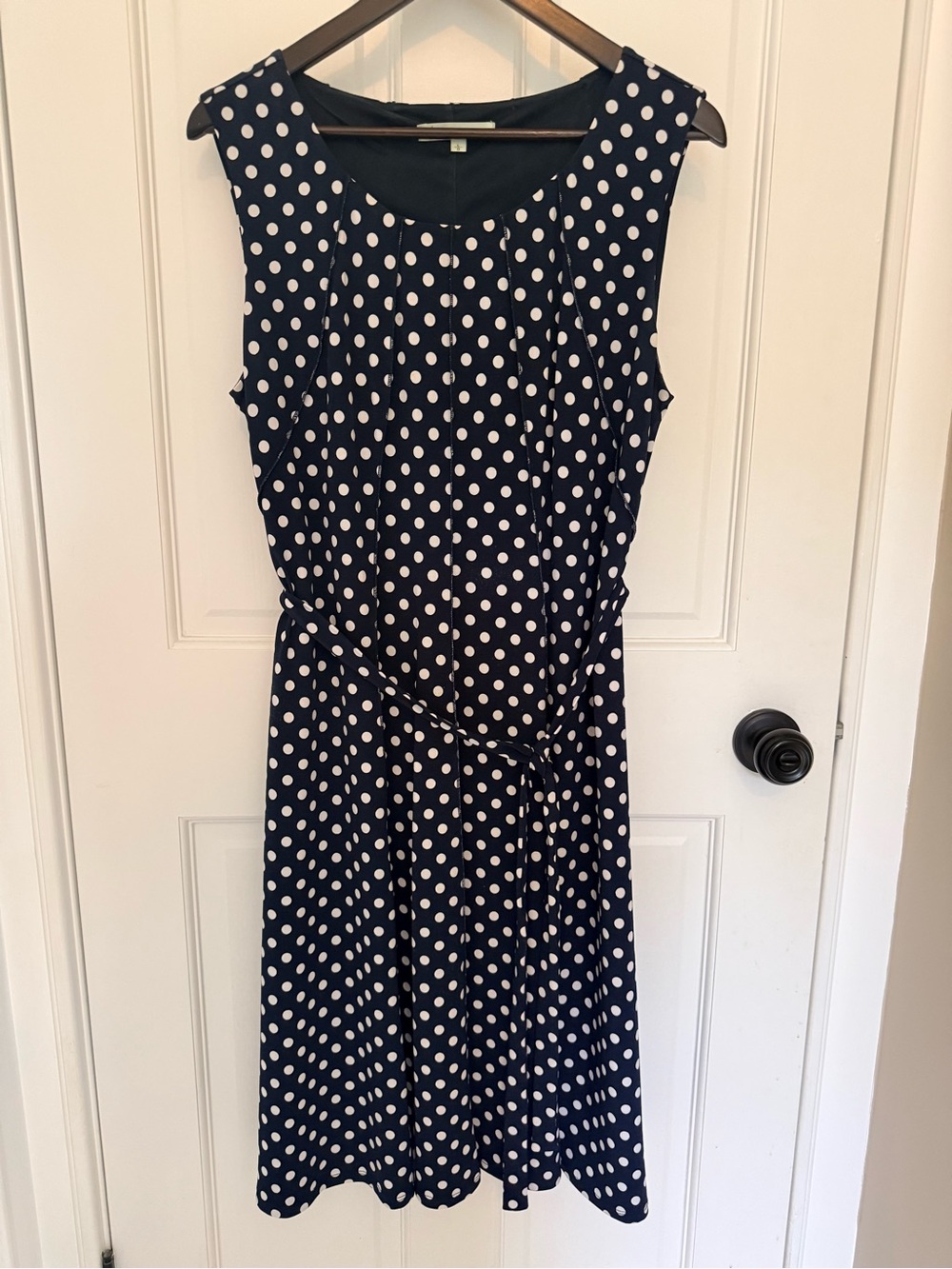 cleo Navy and White Polka Dot Sleeveless Tie-Detail Dress